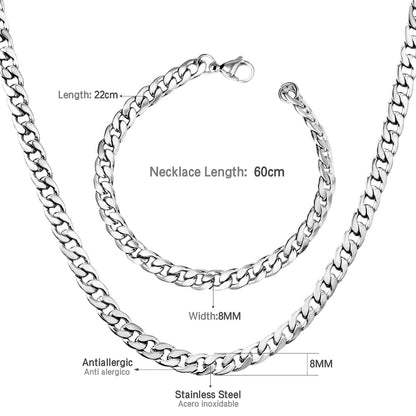 ASON Women/Men 7MM Width Necklace Set Stainless Steel Necklace with Bracelet Cuban Chain for Diy Jewelry Making asonjewelry