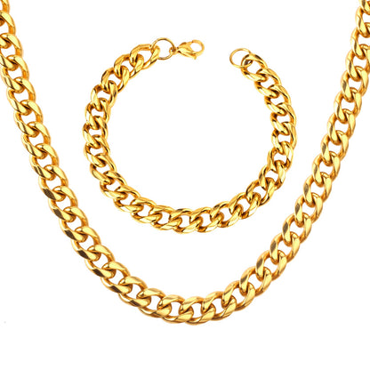 ASON Women/Men 10MM Width Necklace Set Stainless Steel Necklace with Bracelet Cuban Chain for Diy Jewelry Making asonjewelry