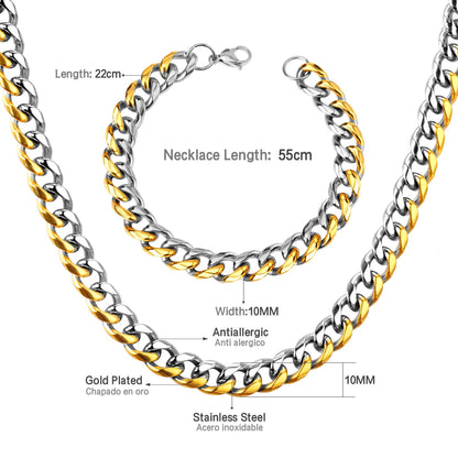 ASON Women/Men 10MM Width Necklace Set Stainless Steel Necklace with Bracelet Cuban Chain for Diy Jewelry Making asonjewelry