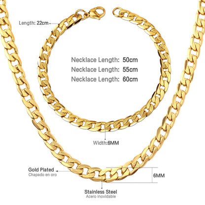 50CM & 55CM & 60CM Steel/Gold/Mixed Color Chain Set + 6MM Bracelet asonjewelry