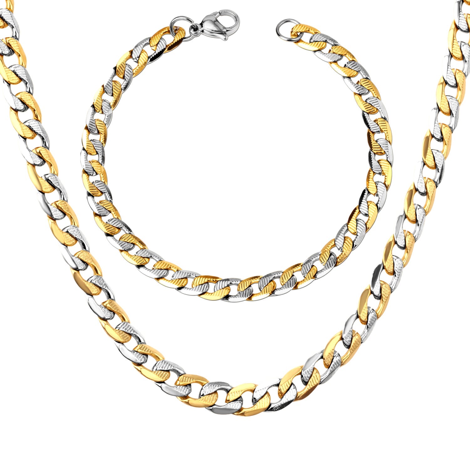 50CM & 55CM & 60CM Steel/Gold/Mixed Color Chain Set + 6MM Bracelet asonjewelry