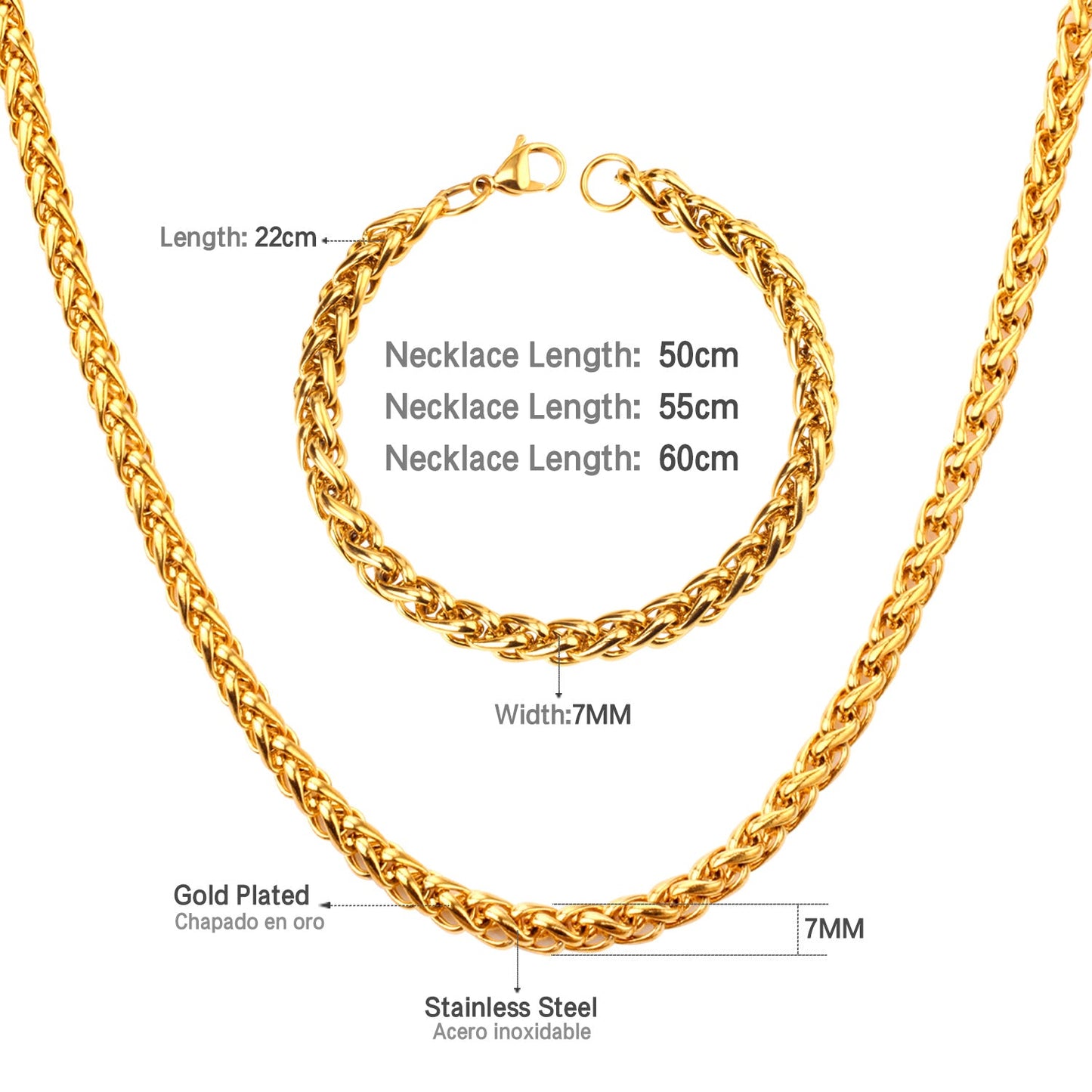 ASON Women/Men 7MM Width Necklace Set Stainless Steel Necklace with Bracelet Cuban Chain for Diy Jewelry Makings asonjewelry