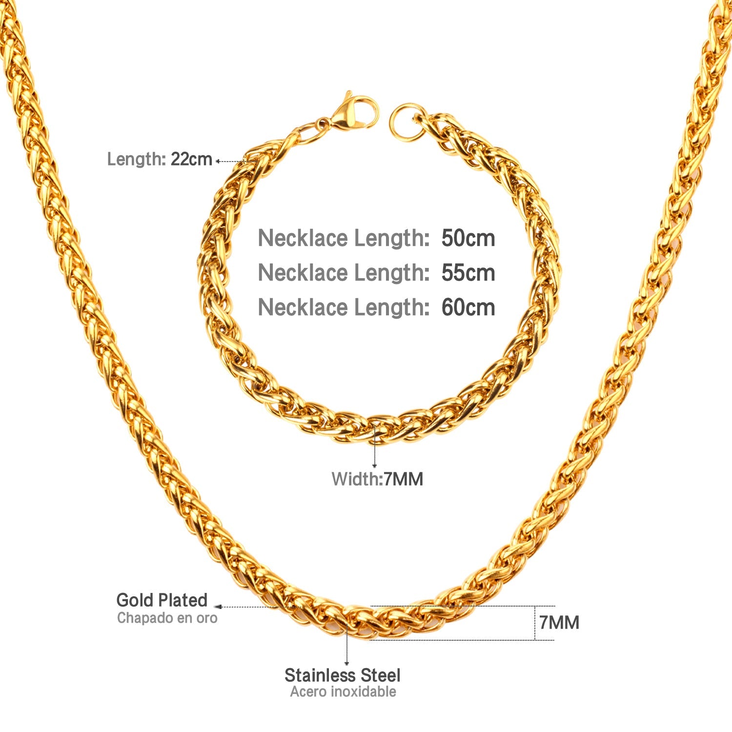 ASON Women/Men 7MM Width Necklace Set Stainless Steel Necklace with Bracelet Cuban Chain for Diy Jewelry Makings asonjewelry