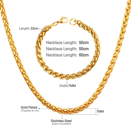 ASON Women/Men 7MM Width Necklace Set Stainless Steel Necklace with Bracelet Cuban Chain for Diy Jewelry Makings asonjewelry