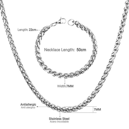 ASON Women/Men 7MM Width Necklace Set Stainless Steel Necklace with Bracelet Cuban Chain for Diy Jewelry Makings asonjewelry