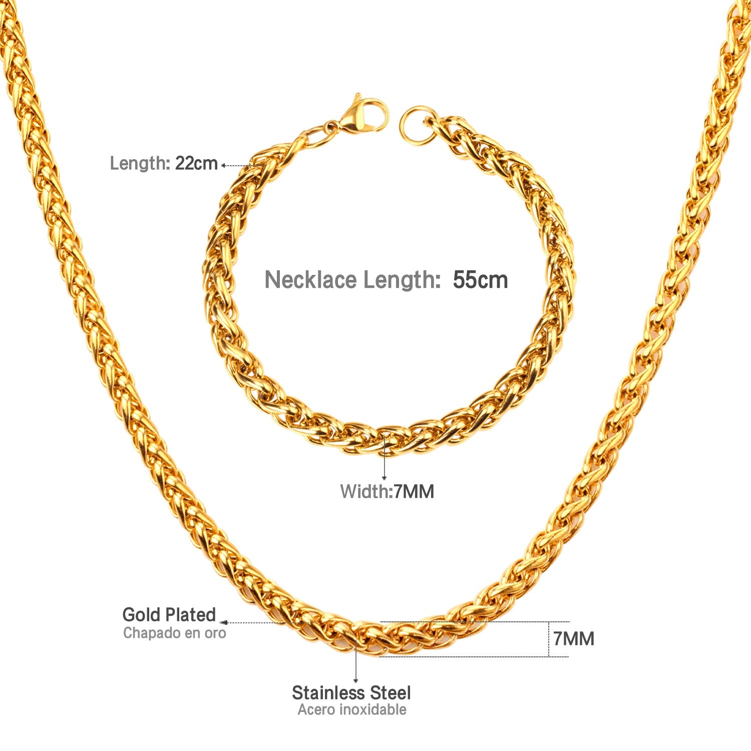 ASON Women/Men 7MM Width Necklace Set Stainless Steel Necklace with Bracelet Cuban Chain for Diy Jewelry Makings asonjewelry