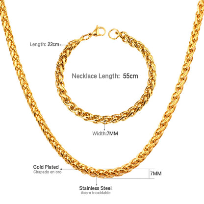 ASON Women/Men 7MM Width Necklace Set Stainless Steel Necklace with Bracelet Cuban Chain for Diy Jewelry Makings asonjewelry