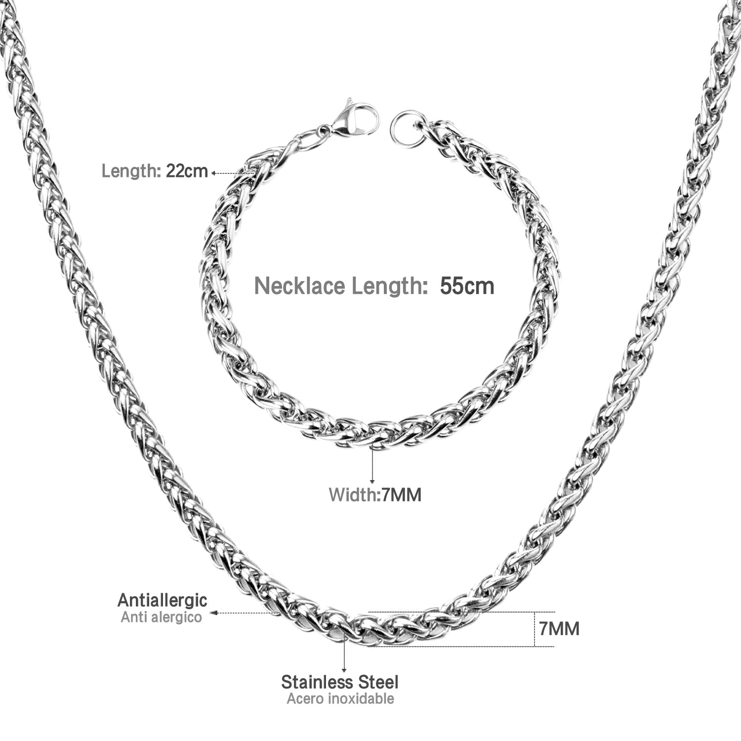 ASON Women/Men 7MM Width Necklace Set Stainless Steel Necklace with Bracelet Cuban Chain for Diy Jewelry Makings asonjewelry