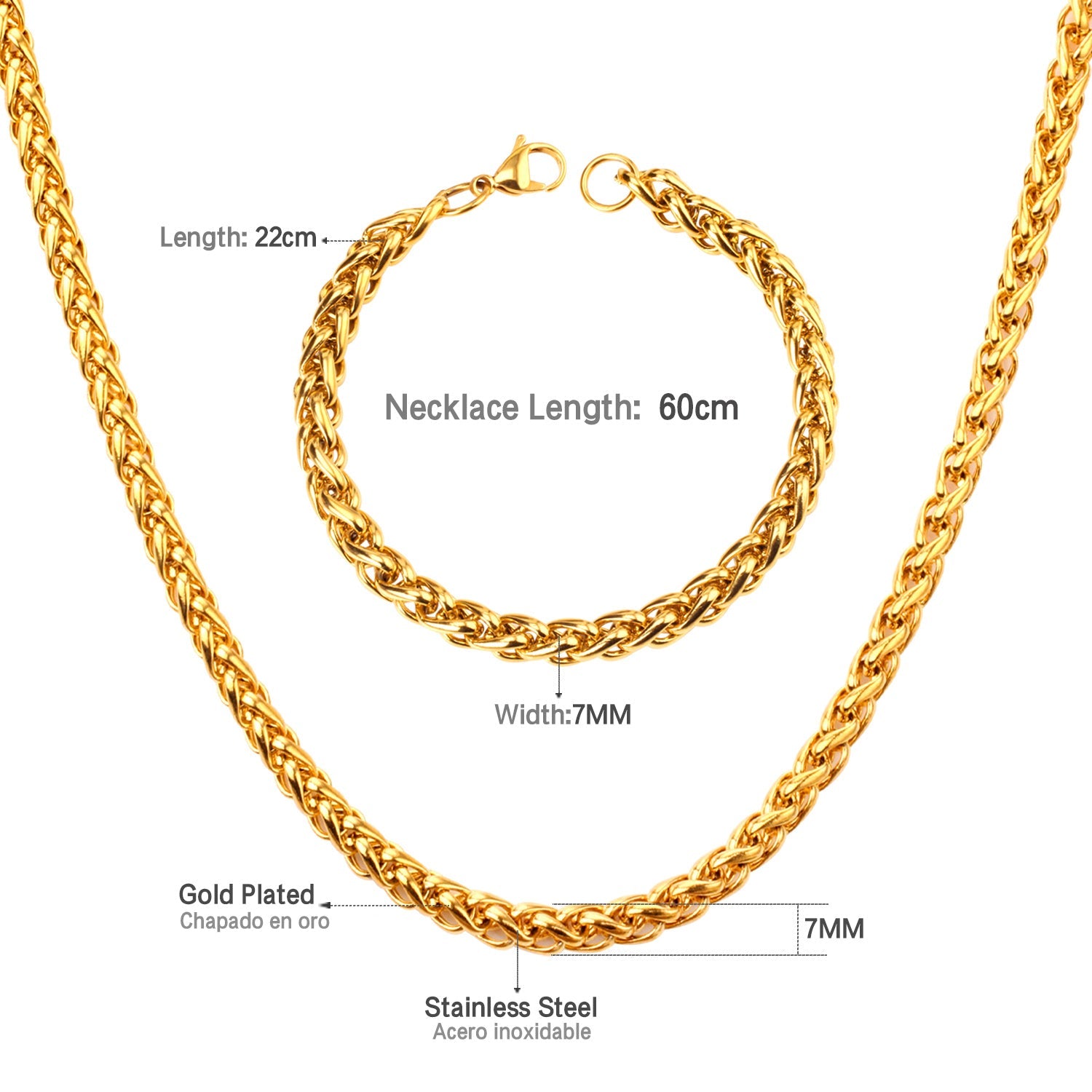 ASON Women/Men 7MM Width Necklace Set Stainless Steel Necklace with Bracelet Cuban Chain for Diy Jewelry Makings asonjewelry