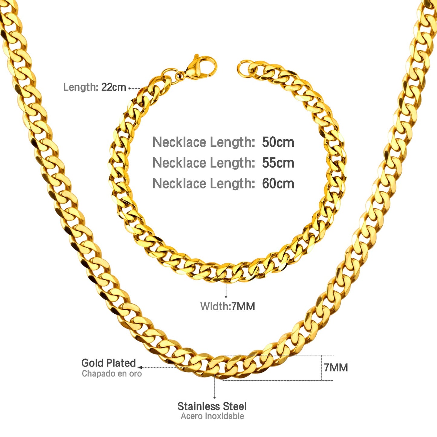 ASON Women/Men 6MM/8MM/10MM Width Necklace Set Stainless Steel Necklace with Bracelet Cuban Chain for Diy Jewelry Makings asonjewelry