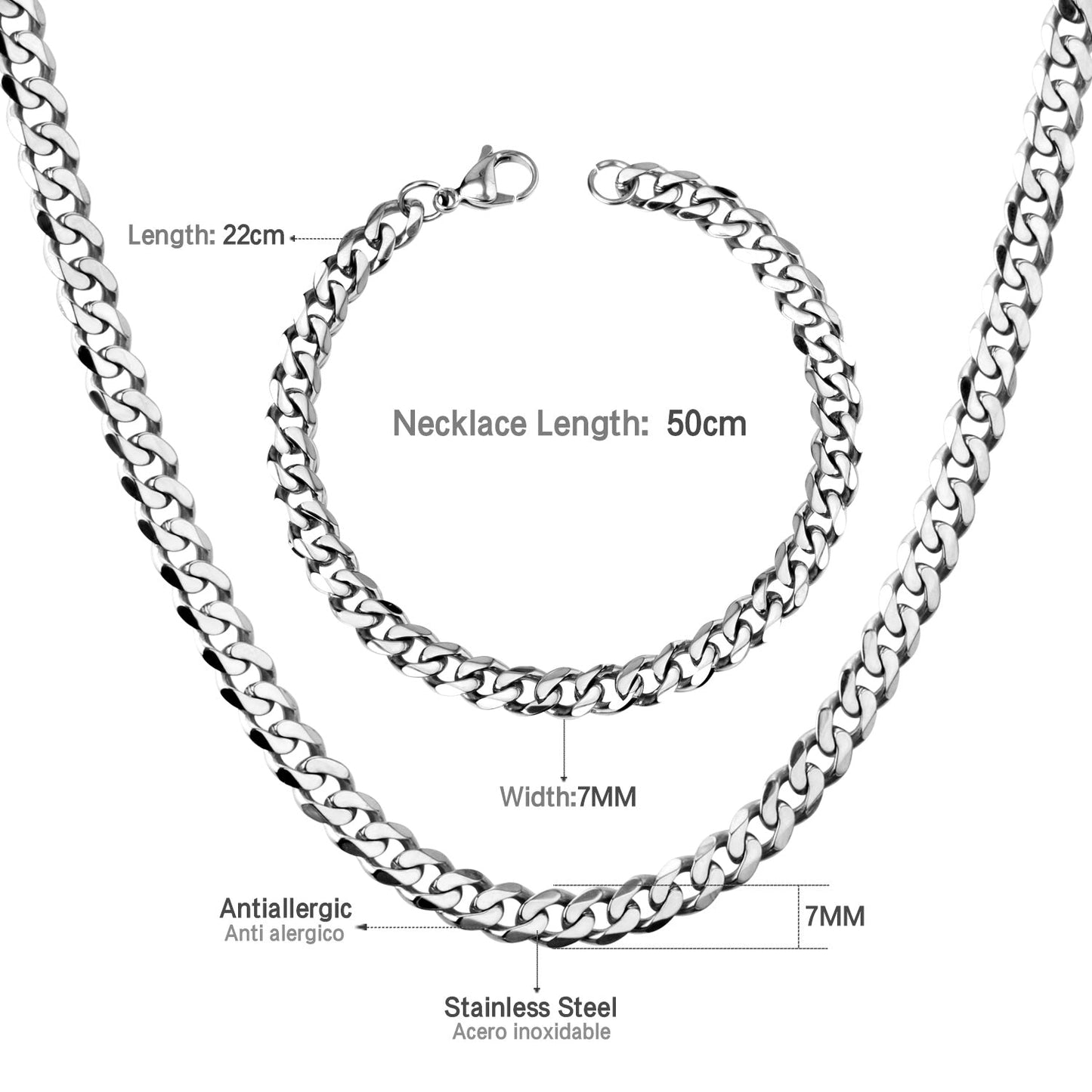 ASON Women/Men 6MM/8MM/10MM Width Necklace Set Stainless Steel Necklace with Bracelet Cuban Chain for Diy Jewelry Makings asonjewelry