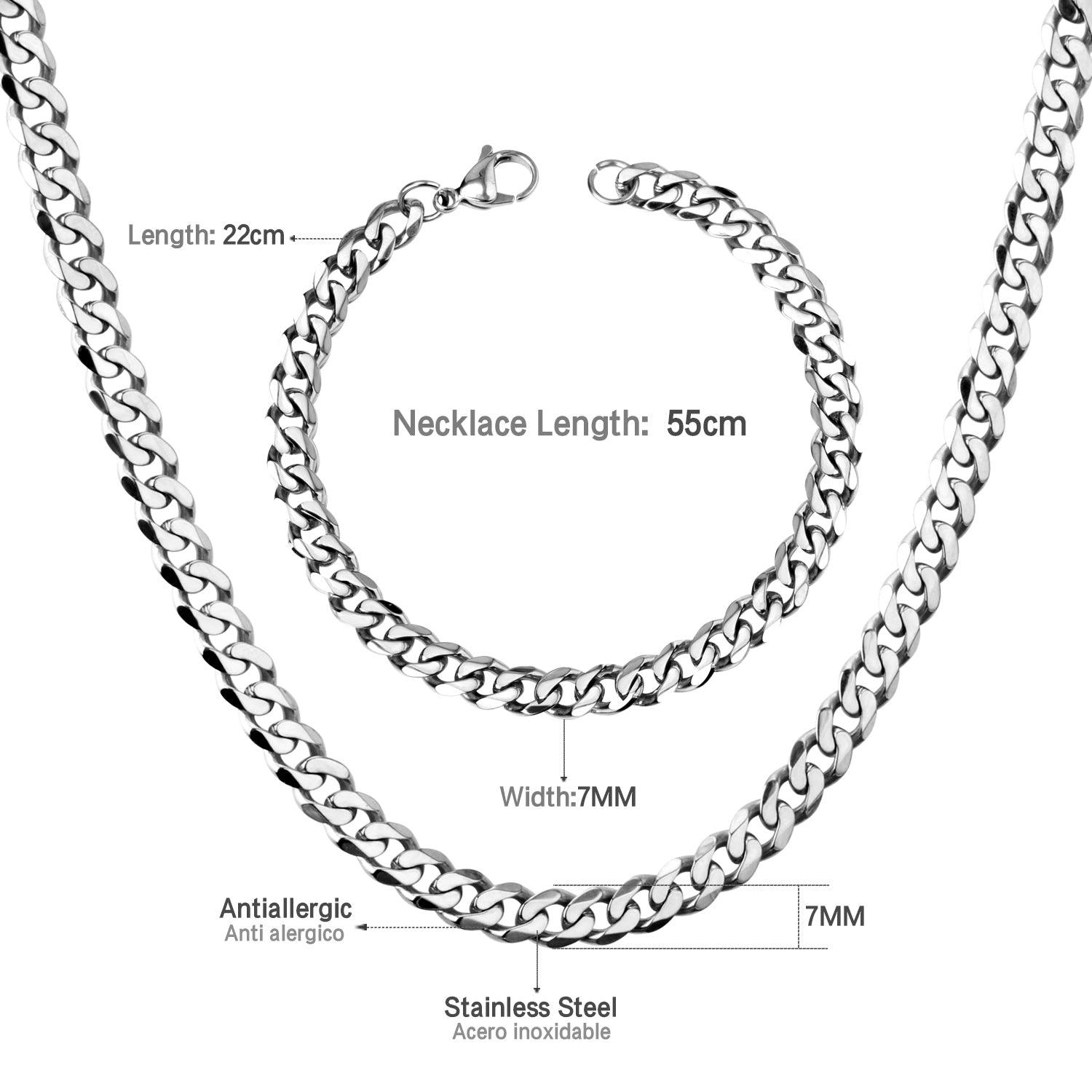 ASON Women/Men 6MM/8MM/10MM Width Necklace Set Stainless Steel Necklace with Bracelet Cuban Chain for Diy Jewelry Makings asonjewelry