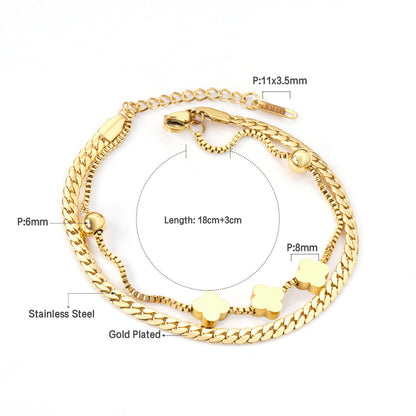 6mm steel beads + 8mm clover with steel beads bracelet 18+3cm asonjewelry