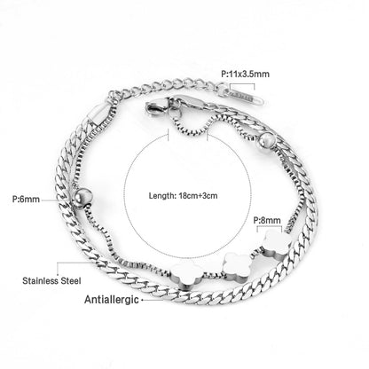 6mm steel beads + 8mm clover with steel beads bracelet 18+3cm asonjewelry