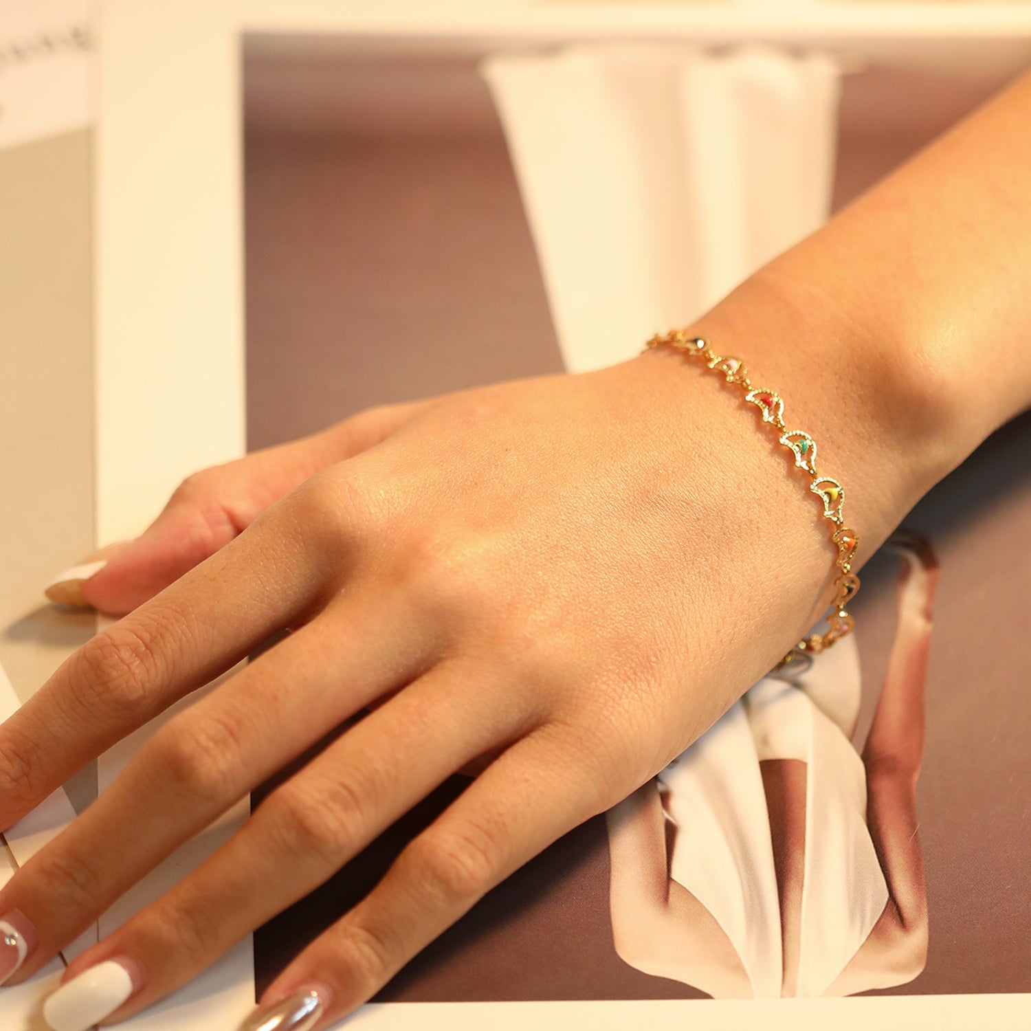 Color Oil Moon with Heart Bracelet 18+3cm asonjewelry