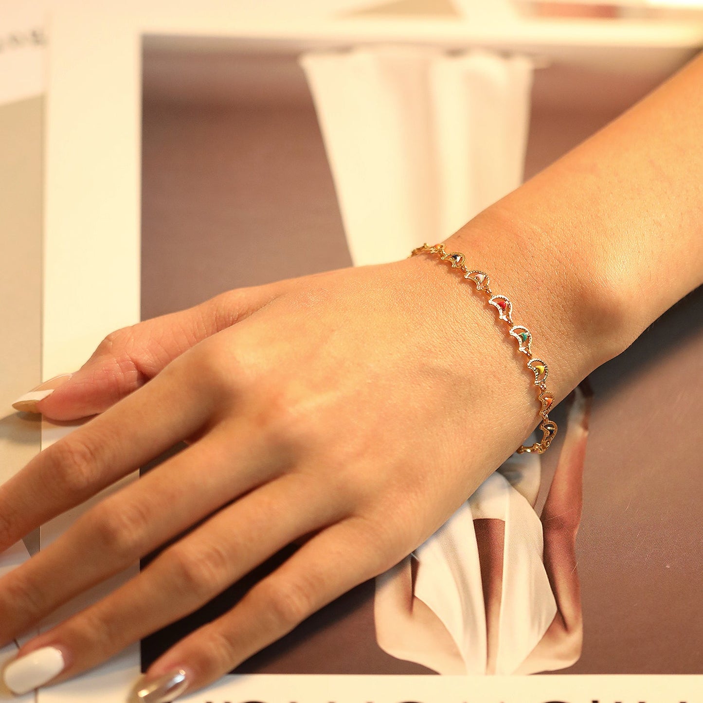 Color Oil Moon with Heart Bracelet 18+3cm asonjewelry