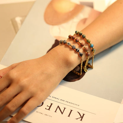 6 Blue and Yellow Natural Stone Bracelets 18+3cm asonjewelry