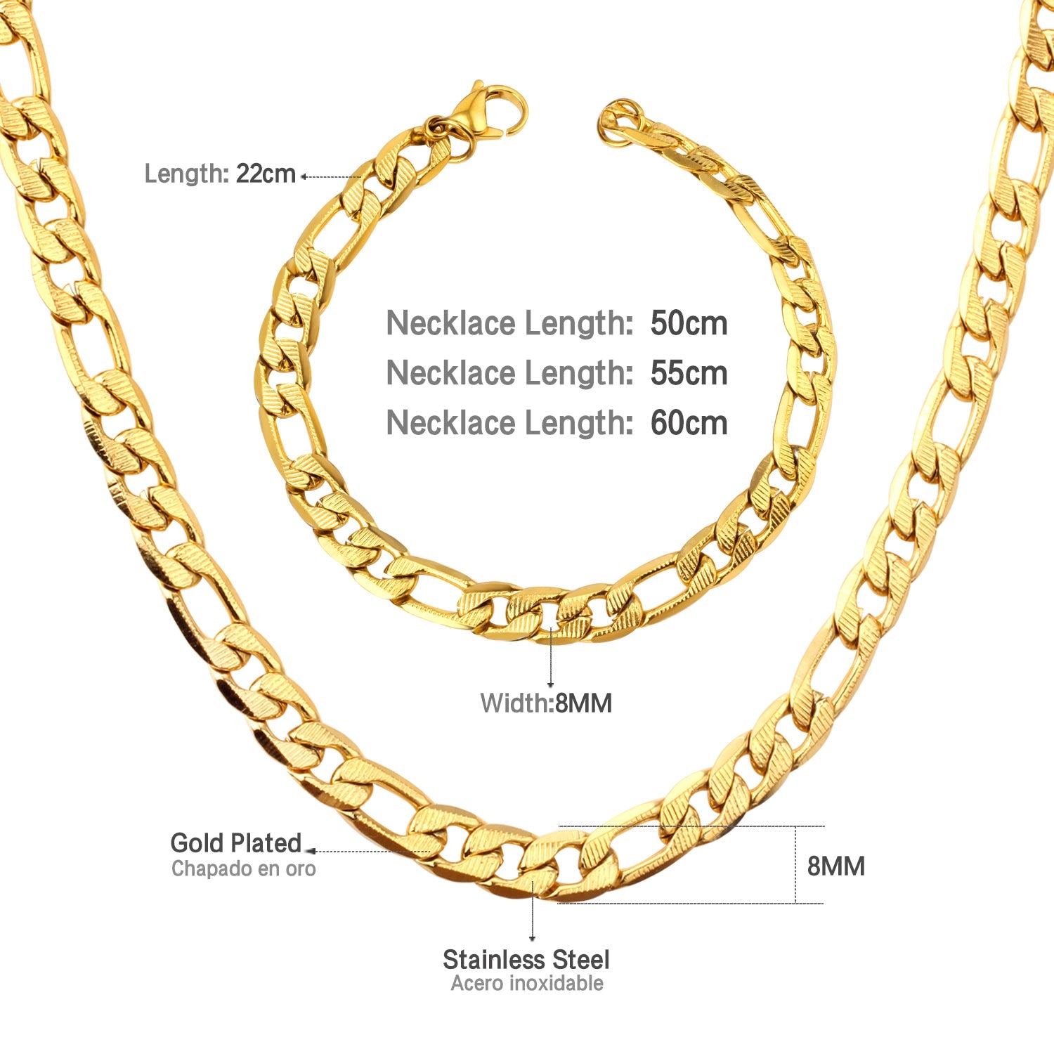 ASON Women/Men 8MM Width Necklace Set Stainless Steel Necklace with Bracelet Cuban Chain for Diy Jewelry Making asonjewelry