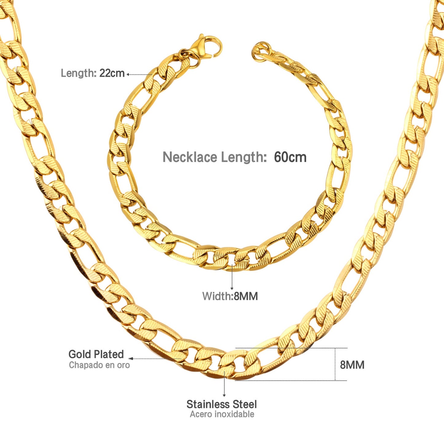 ASON Women/Men 8MM Width Necklace Set Stainless Steel Necklace with Bracelet Cuban Chain for Diy Jewelry Making asonjewelry