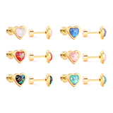 12 pairs steel/golden heart shaped gravel ombre screw back stud earrings