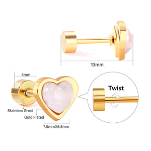 12 pairs steel/golden heart shaped gravel ombre screw back stud earrings