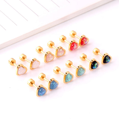 12 pairs steel/golden heart shaped gravel ombre screw back stud earrings asonjewelry