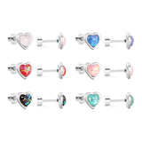 12 pairs steel/golden heart shaped gravel ombre screw back stud earrings