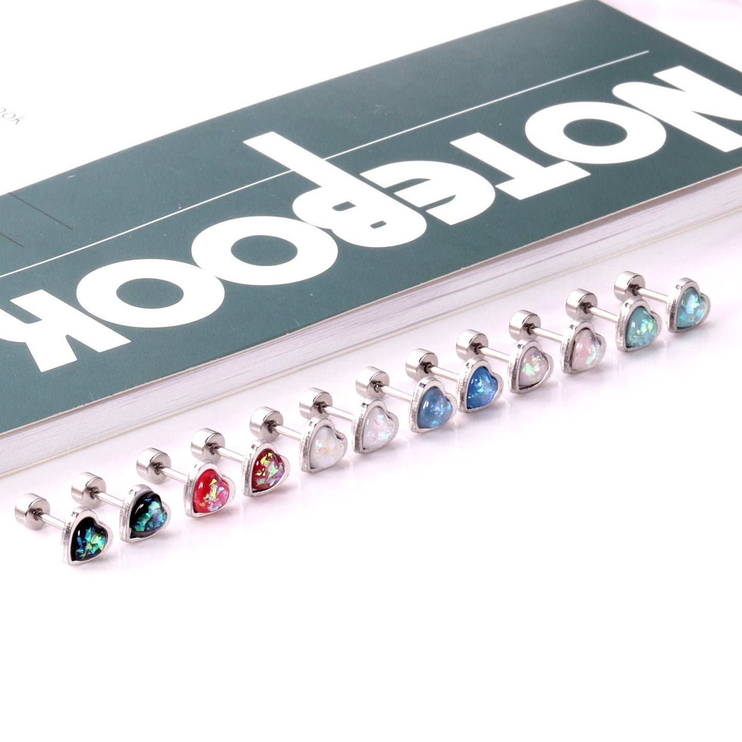 12 pairs steel/golden heart shaped gravel ombre screw back stud earrings asonjewelry