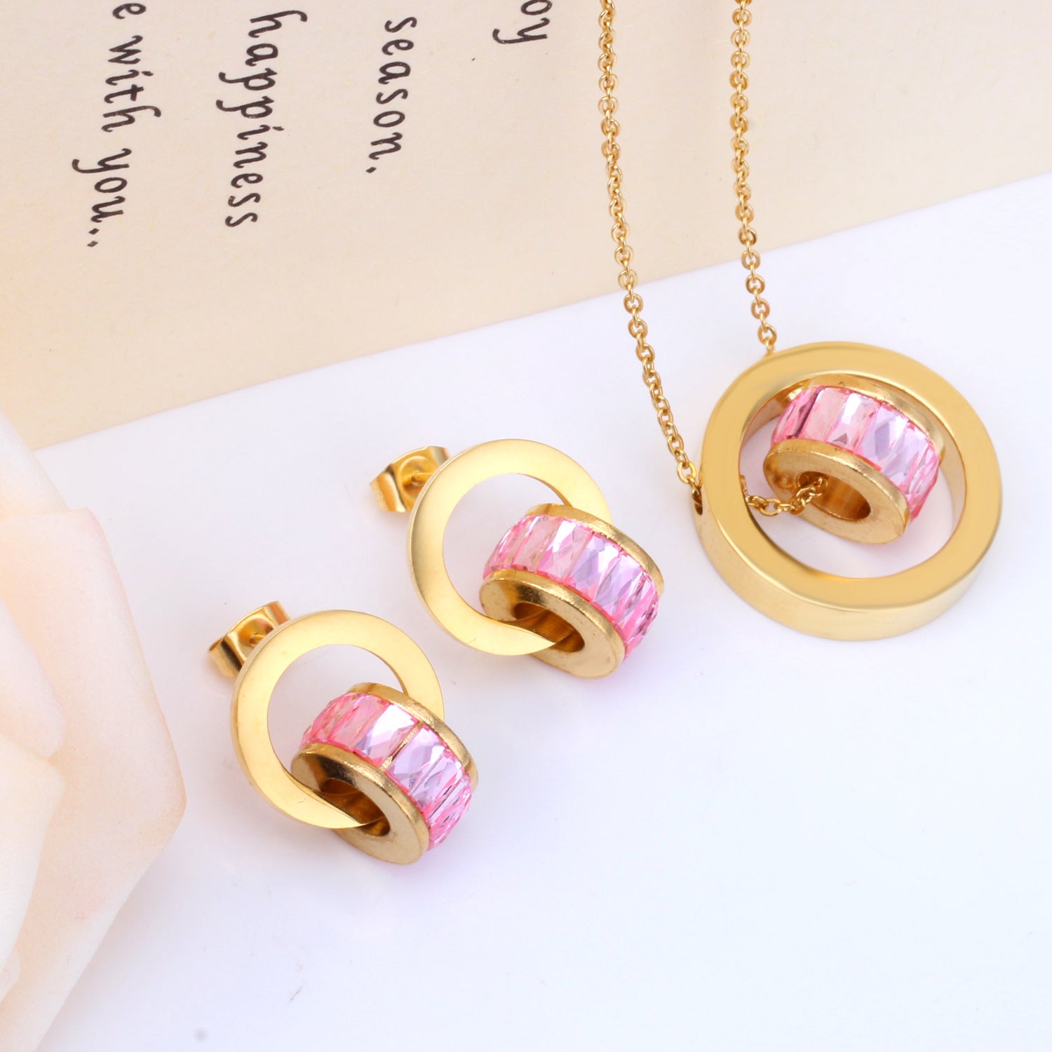 Gold Bezel Set with Black, White & Pink Diamonds asonjewelry