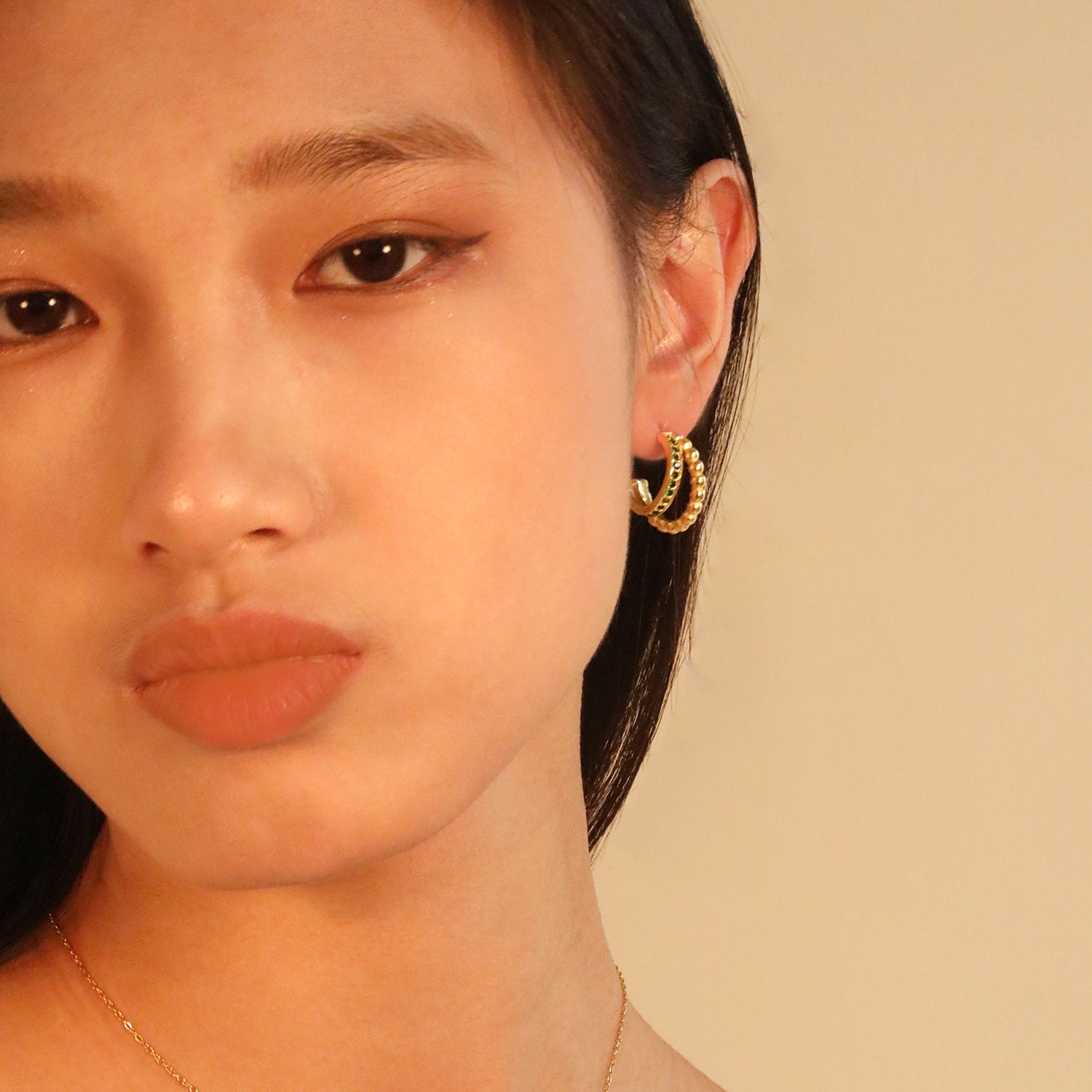 Open half round with white - green diamond earring clasp 8.5*20.5mm asonjewelry