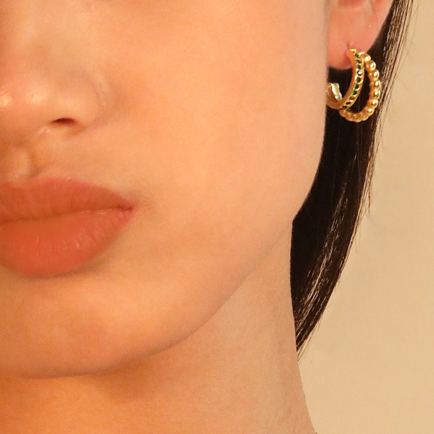 Open half round with white - green diamond earring clasp 8.5*20.5mm asonjewelry