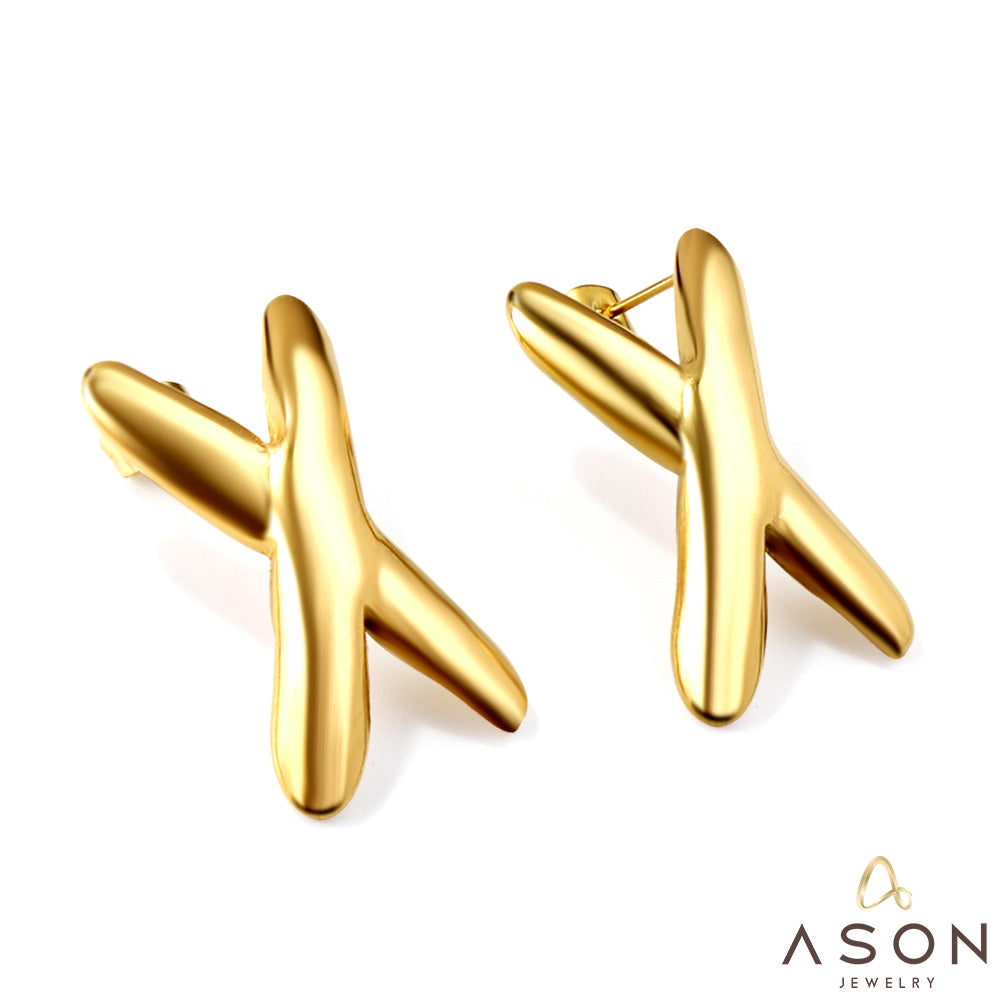X-shaped earrings in 18k gold asonjewelry