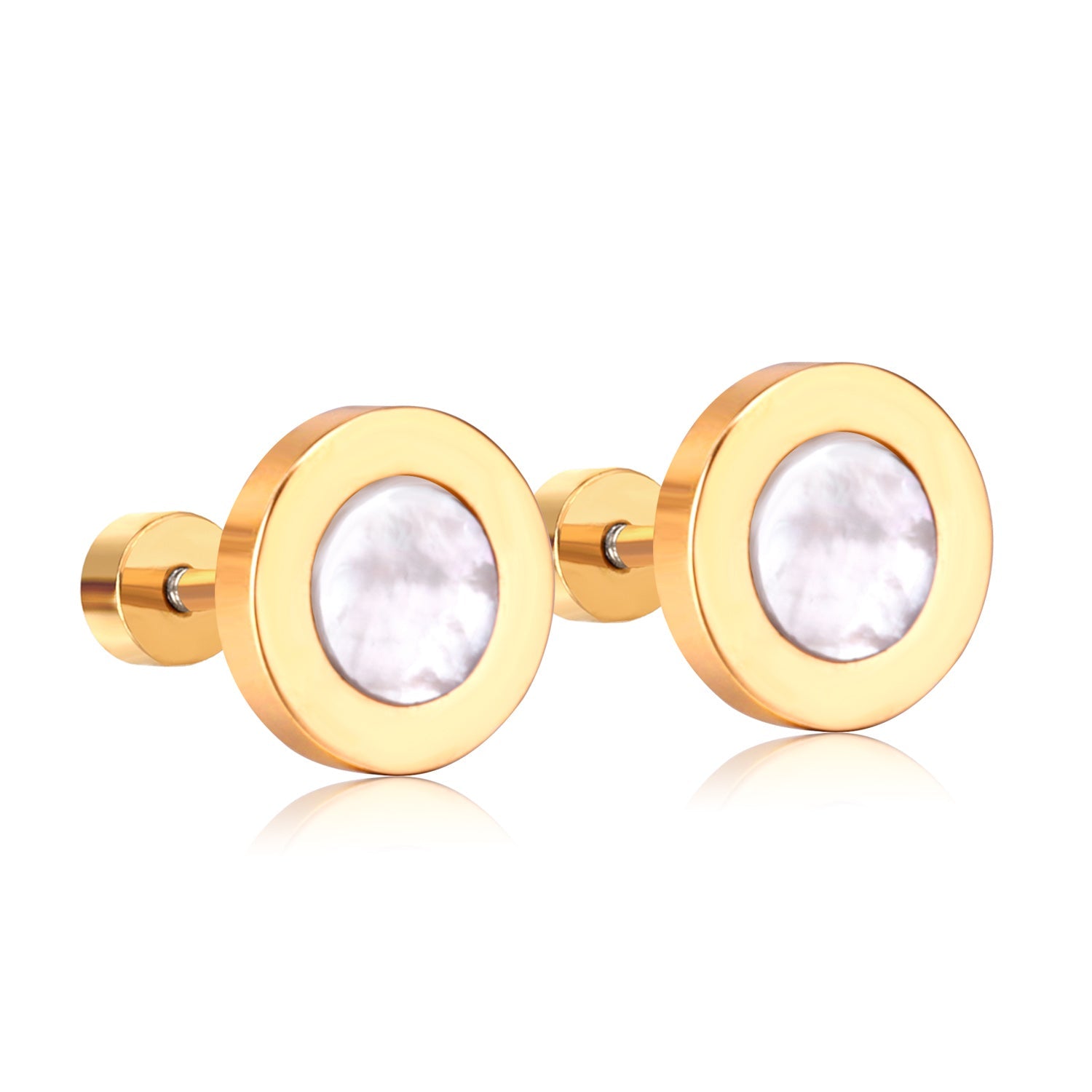 12 pairs 6mm/10mm/golden steel colored cylindrical white/black shell screw plugs asonjewelry