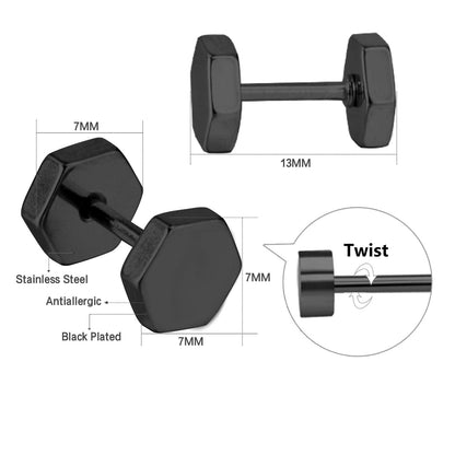 12 pairs 7mm Steel/Gold/Black Hexagonal Plugs asonjewelry