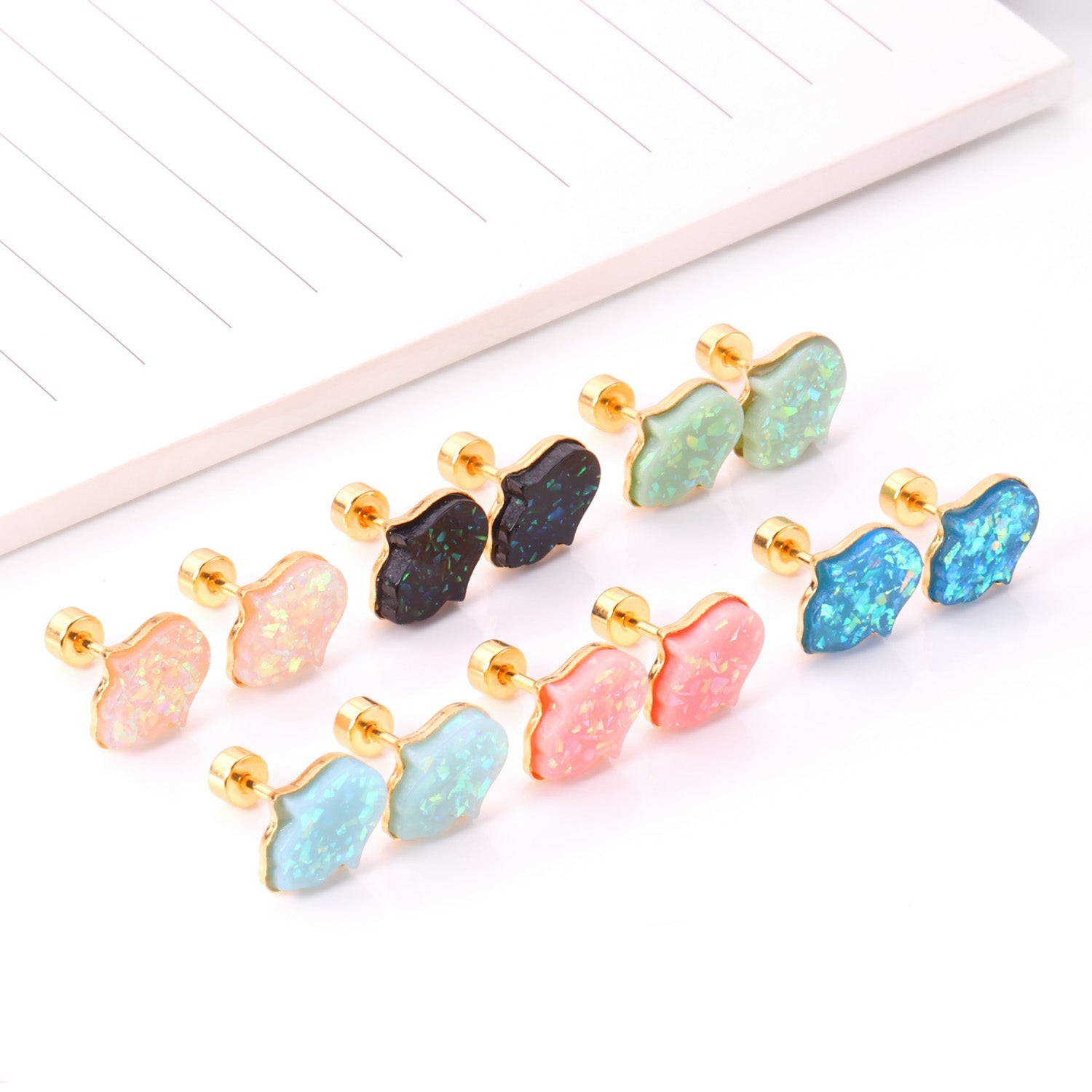 12 pairs steel/gold floral ombre screwback stud earrings asonjewelry