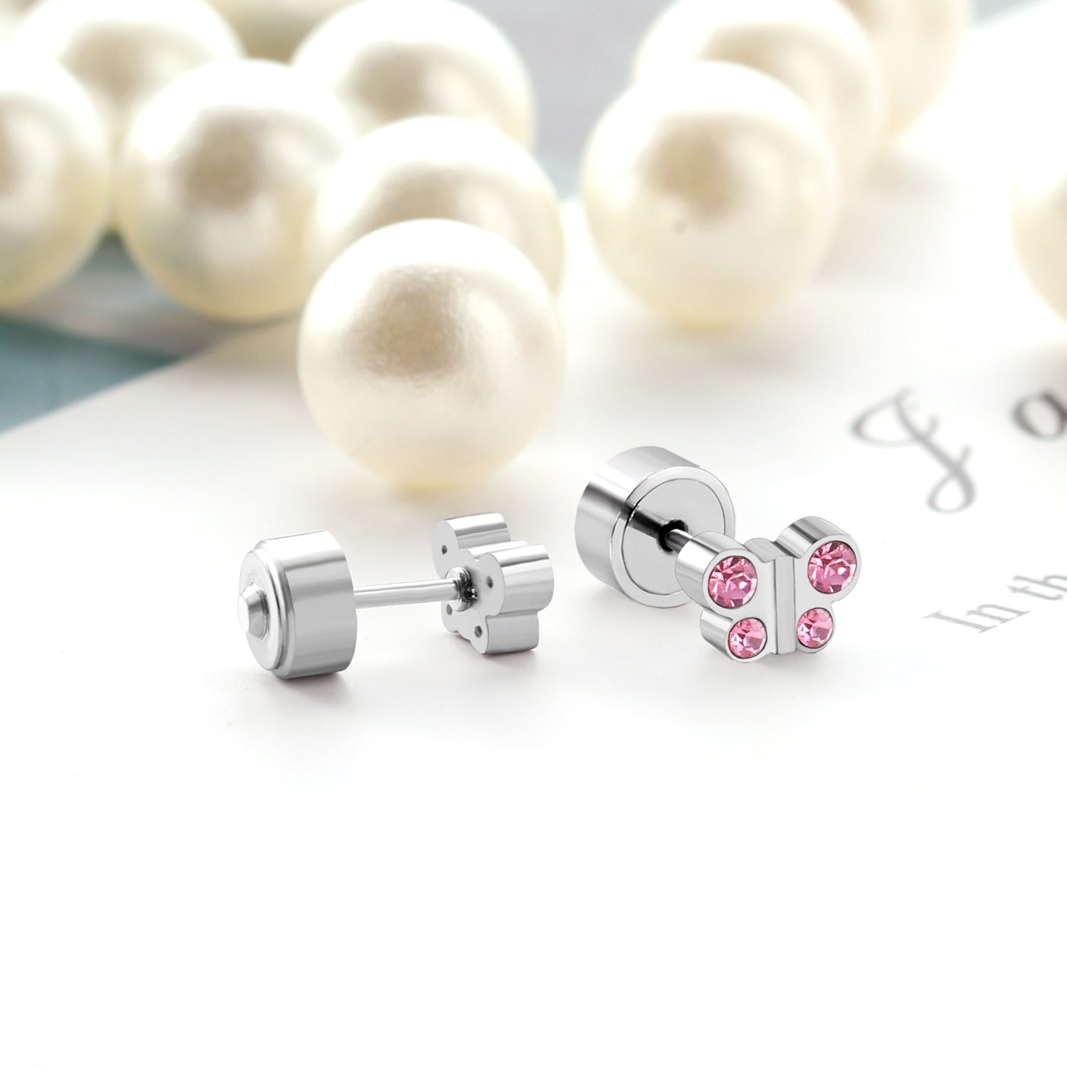 12 pairs of steel color butterfly-shaped white diamond/red diamond/lake blue diamond pat plug earrings asonjewelry