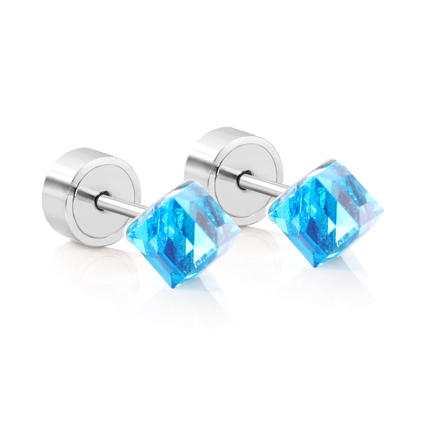 5mm Steel Mixed Color & Red & Lake Blue Tap Plug Earrings asonjewelry