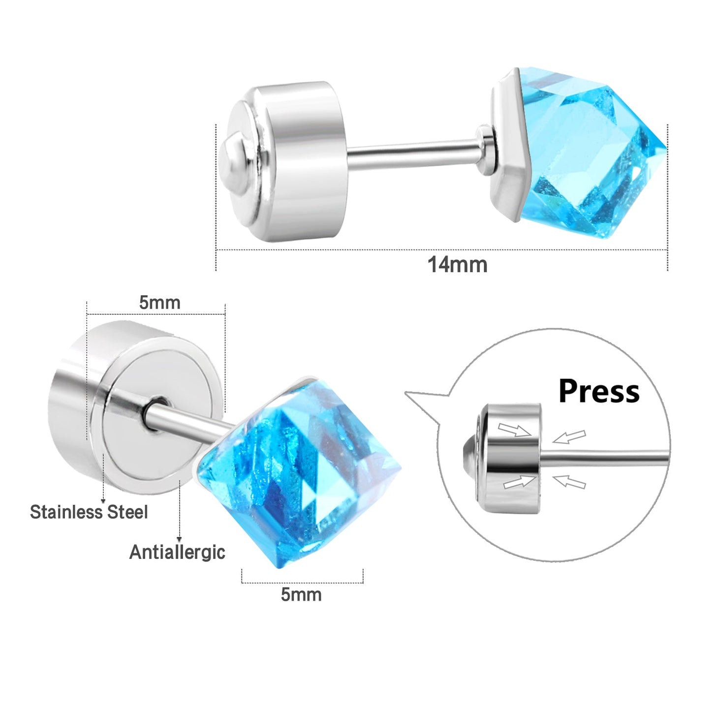 5mm Steel Mixed Color & Red & Lake Blue Tap Plug Earrings asonjewelry