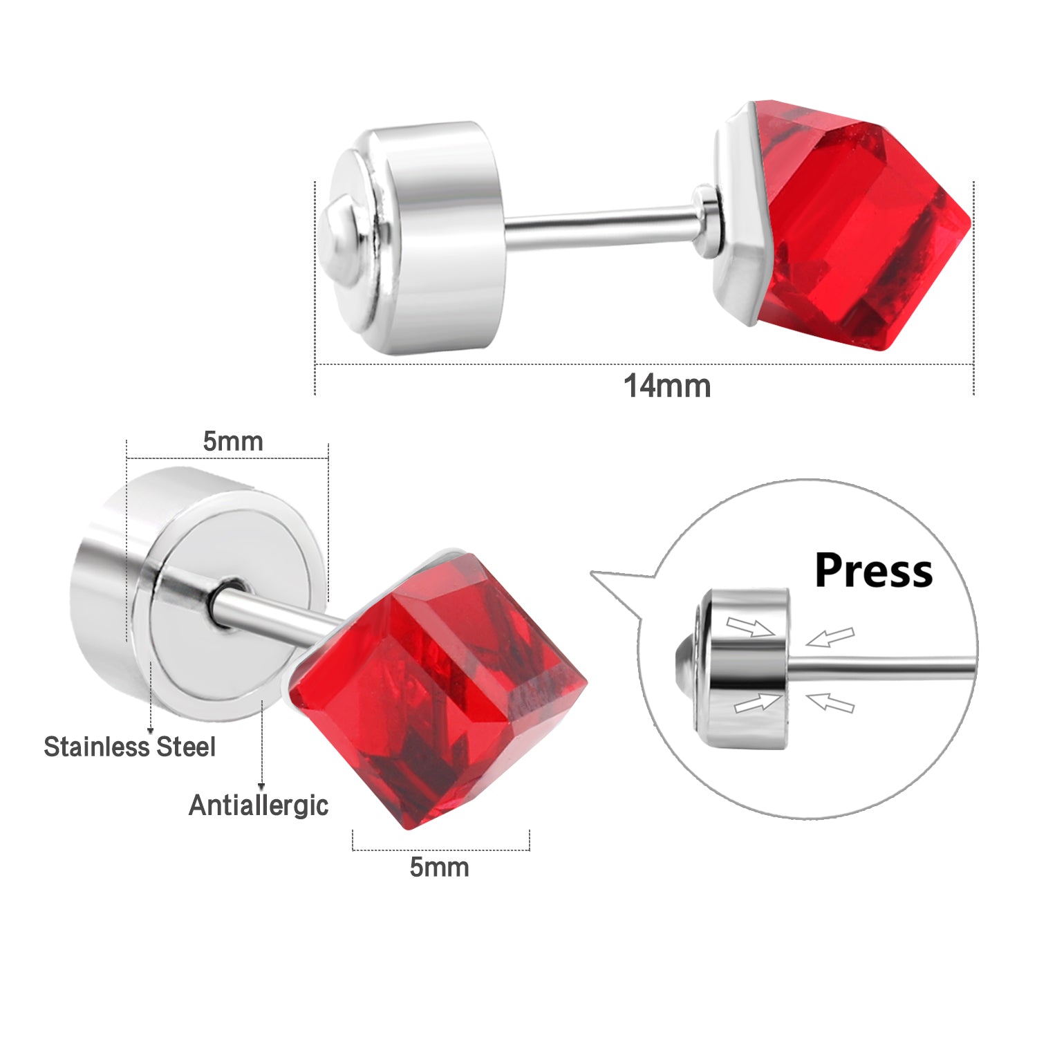 5mm Steel Mixed Color & Red & Lake Blue Tap Plug Earrings asonjewelry