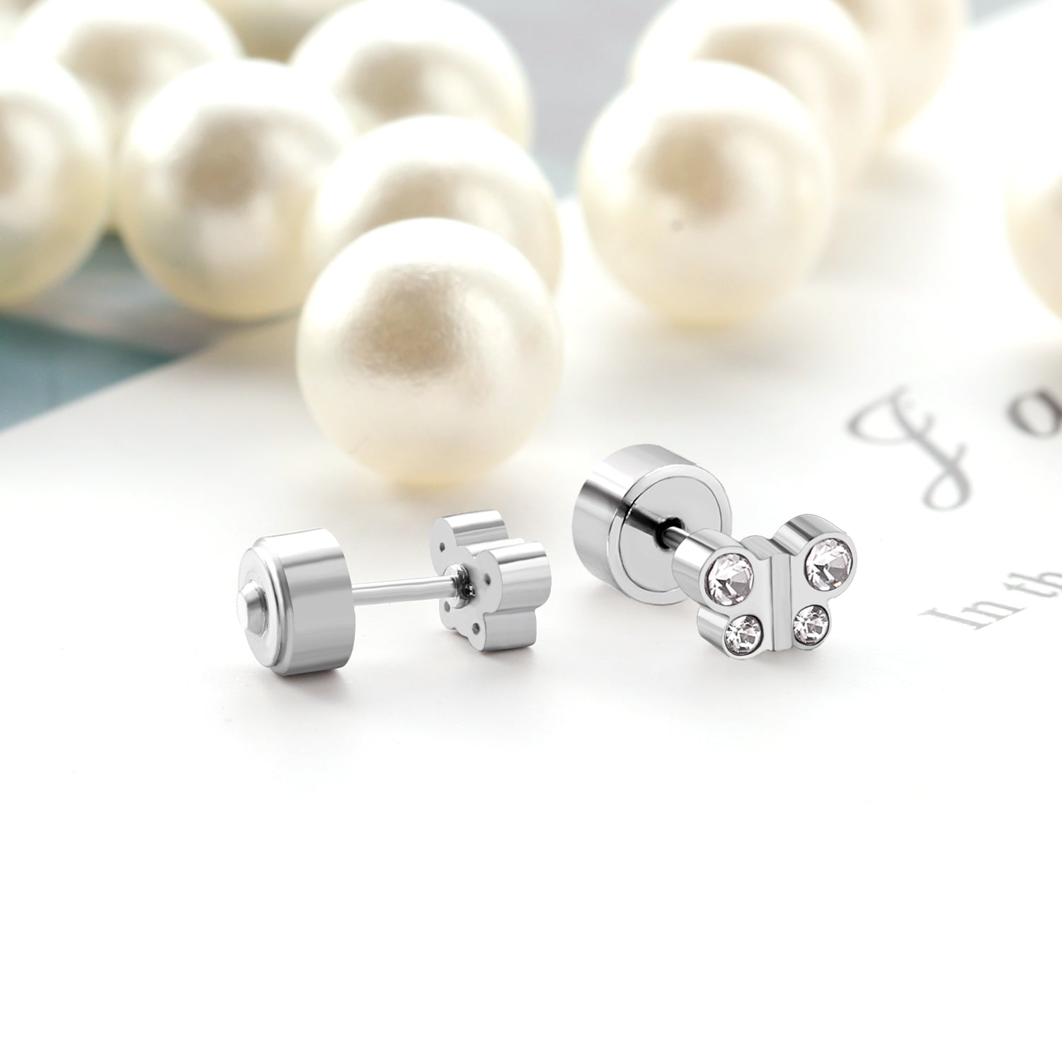 12 pairs of steel color butterfly-shaped white diamond/red diamond/lake blue diamond pat plug earrings asonjewelry