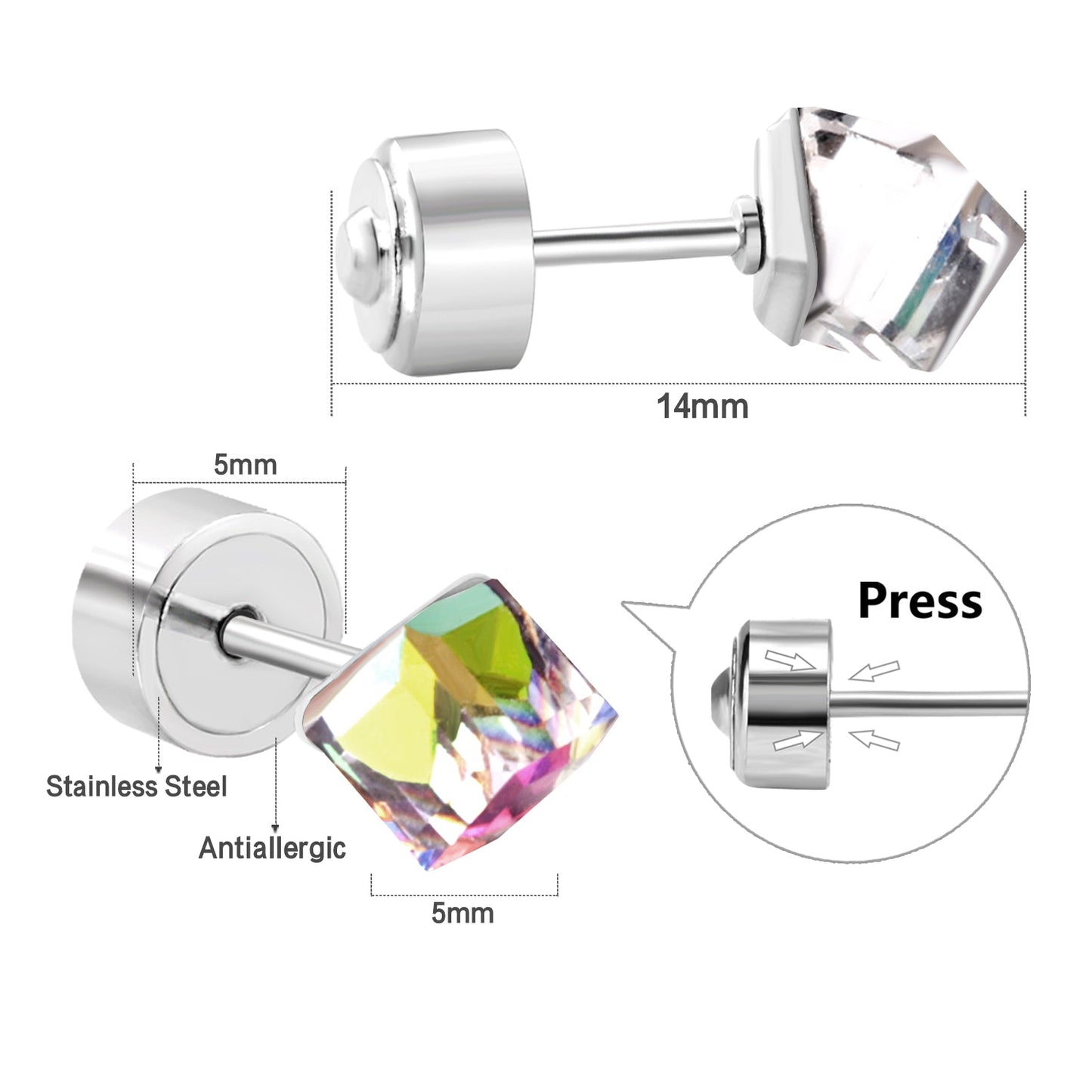 5mm Steel Mixed Color & Red & Lake Blue Tap Plug Earrings asonjewelry