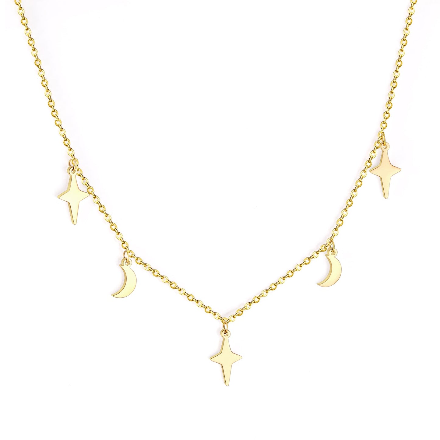 ASON Moon and Star Pendant Necklaces Gold Color Stainless Steel Chain for Women Girls Fashion Jewelry Accessories Gift asonjewelry