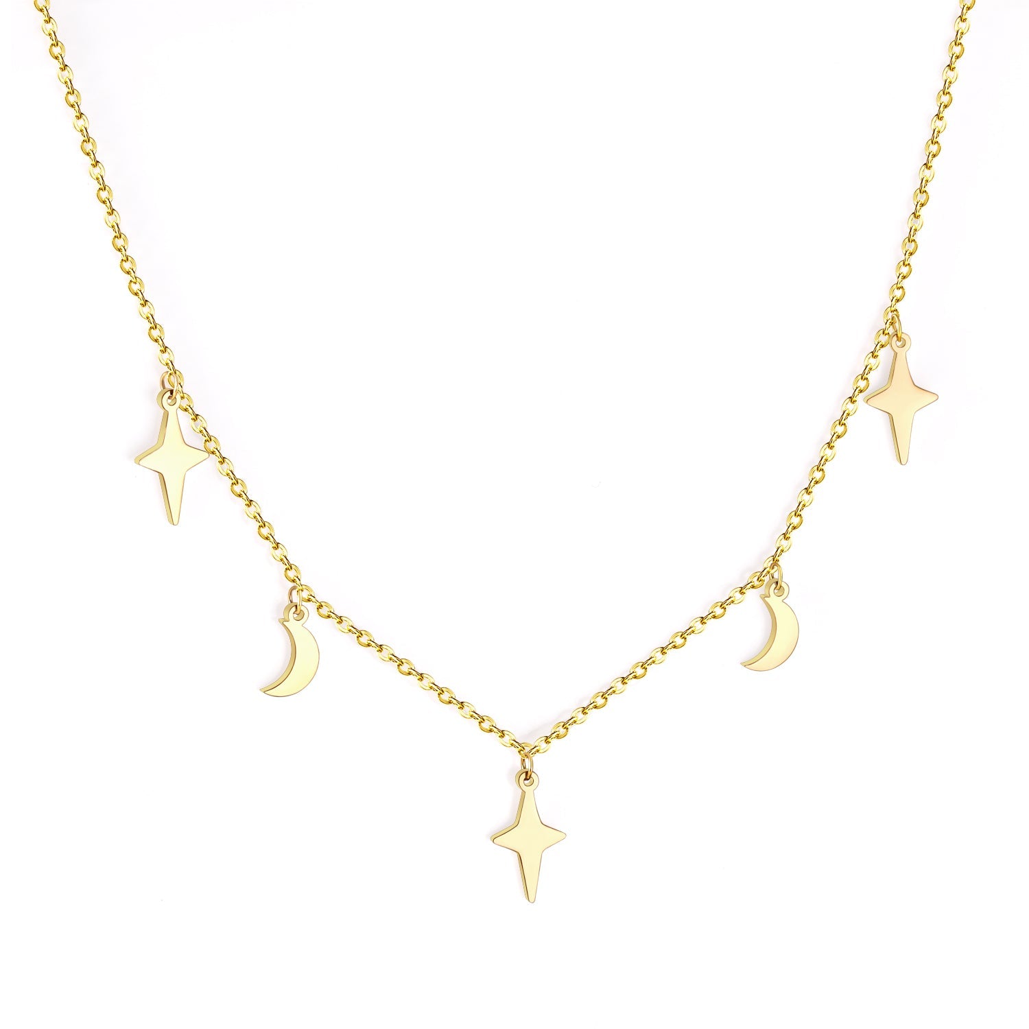 ASON Moon and Star Pendant Necklaces Gold Color Stainless Steel Chain for Women Girls Fashion Jewelry Accessories Gift asonjewelry