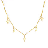 ASON Moon and Star Pendant Necklaces Gold Color Stainless Steel Chain for Women Girls Fashion Jewelry Accessories Gift