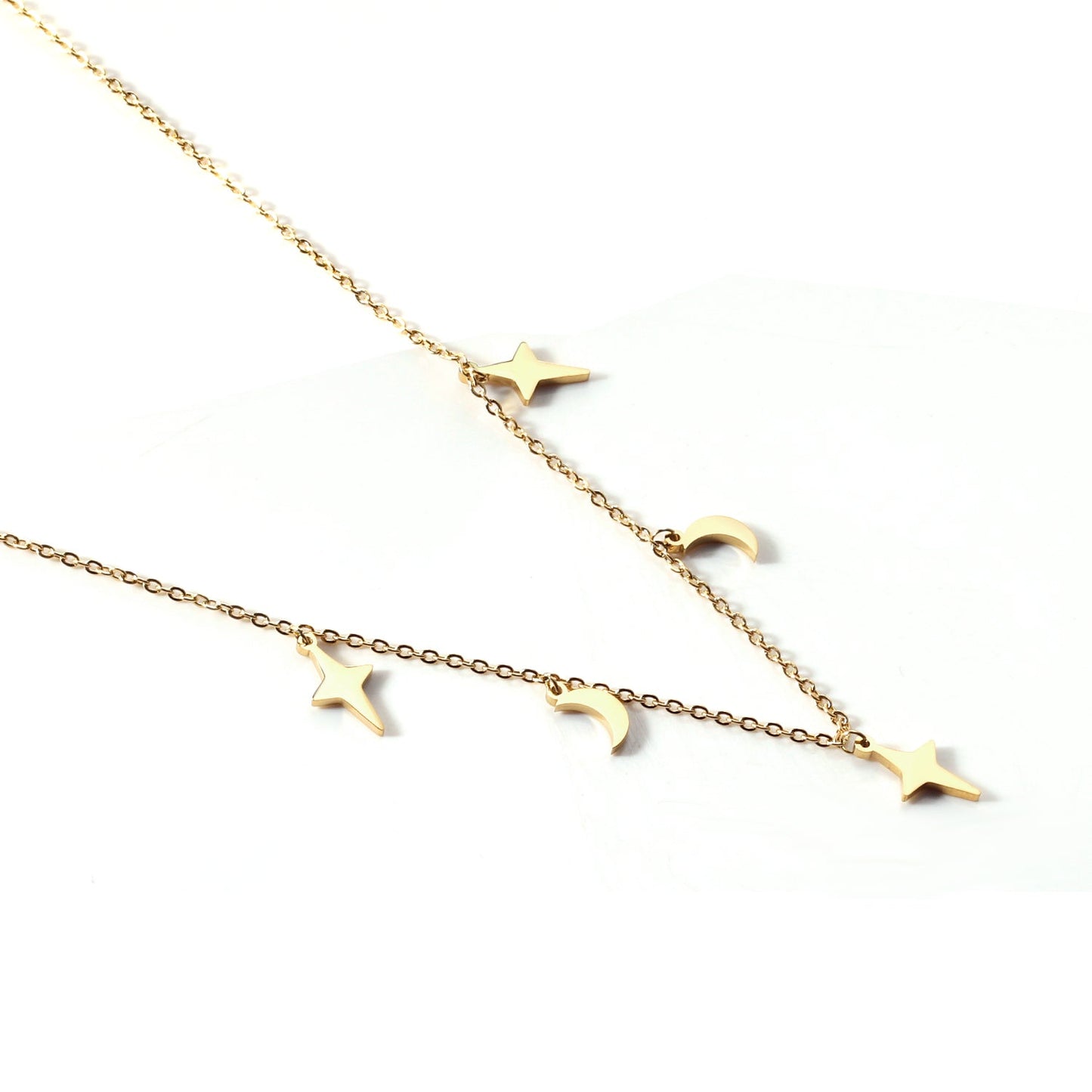 ASON Moon and Star Pendant Necklaces Gold Color Stainless Steel Chain for Women Girls Fashion Jewelry Accessories Gift asonjewelry
