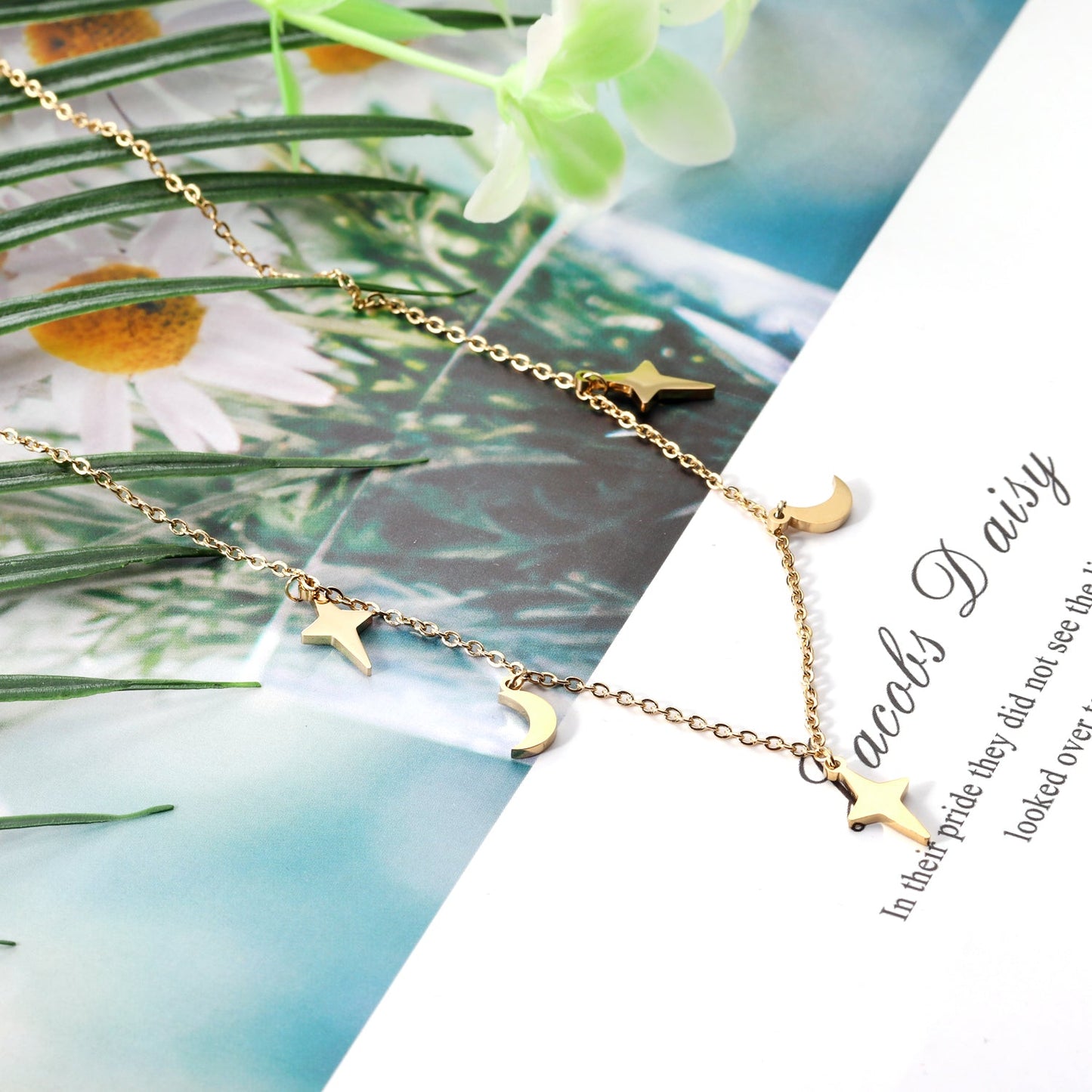 ASON Moon and Star Pendant Necklaces Gold Color Stainless Steel Chain for Women Girls Fashion Jewelry Accessories Gift asonjewelry