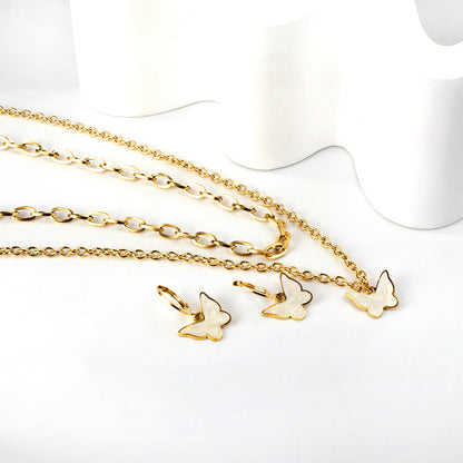 Butterfly White Shell + Matching Chain Double Chain Jewelry Set Gold asonjewelry