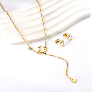Heart Cutout with Diamonds Jewelry Set Gold