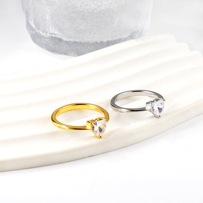 White diamond heart shaped three claw ring asonjewelry