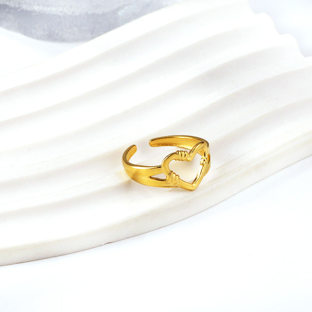 Geometric ring heart-shaped ring 18k gold plated stainless steel ring jewelry wholesale asonjewelry